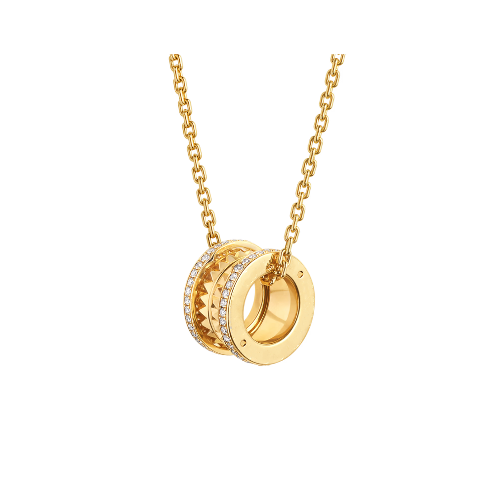 1_60de3e68-40e1-4f0f-a225-20329b484b76.png Zeistia x B.zero1 Rock necklace with 18 kt gold plated pendant with studded spiral, pavé diamonds on the edges - Image 1